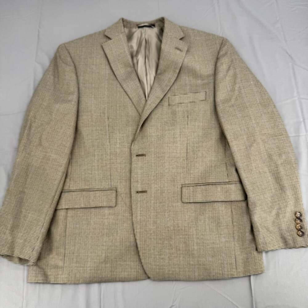 Lauren Ralph Lauren Blazer Size 44S Beige Houndstooth Windowpane